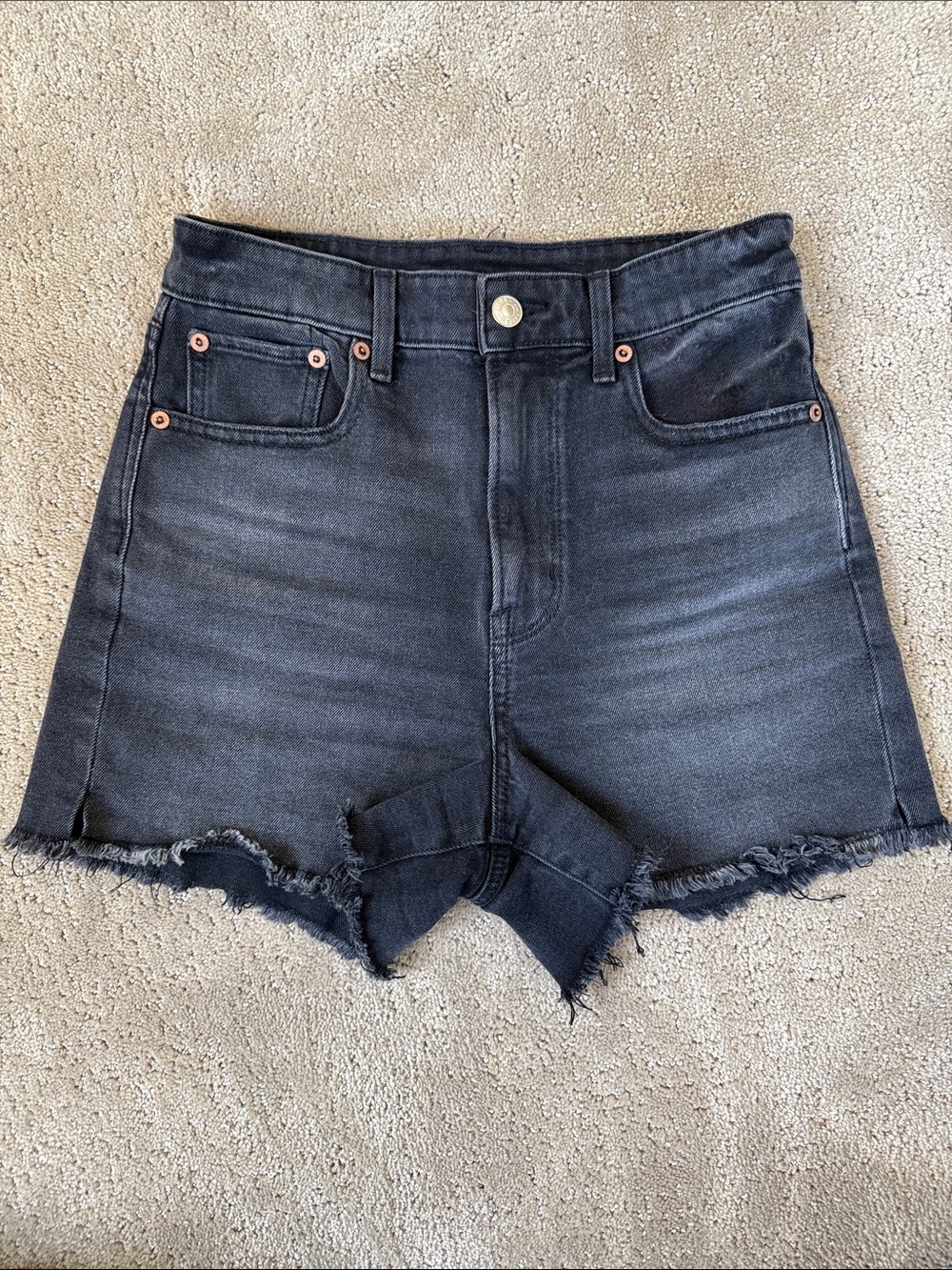 American Eagle Highest Rise 90s Boyfriend Black Frayed Hem Denim Shorts